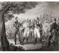 Meeting in Prague on August 18 1813 between European monarchs who were part of the Sixth Coalition against Napoleon: Francis I Emperor of Austria Alexander I Emperor of Russia and Frederick William