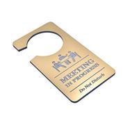Meeting In Progress Do Not Disturb - Room Or Door Hanger Sign. Use In Home Office. Made In GOLD Coloured Material - For Use In Business, Corporate, Hotels, Workplace. UK Based.