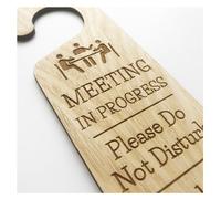 Meeting In Progress Do Not Disturb Wooden Hanging Door Knob Sign Office Home With Icon