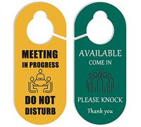 Meeting In Progress Door Sign, In a Meeting sign for office door, Double-Sided Door Sign- "Meeting In Progress,Do Not Disturb" And "Available- Please Knock"
