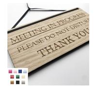 Meeting In Progress - Please Do Not Disturb Door Sign, Nice Polite Way of Asking - Rectangle Shaped Wooden Engraved Plaque