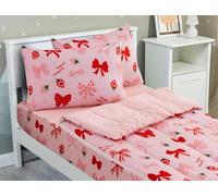 Meeting Story 3pcs Kids Comforter Set Zipper Bedding Set for Girls,Twin Kid Bedding Set Strawberries Bow Tie Comforter Set for Kid,All in one Zipper Bedding（Red,Twin）