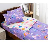 Meeting Story 3pcs Kids Comforter Sets Zipper Bedding for Girls, Full Kid Bedding Set Rainbow Comforter Flower Bedding Set for Kid, All in one Zipper Bedding (Drak Purple, Full)