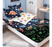 Meeting Story 3pcs Zipper Bedding Twin Kids Space Dinosaur Glow in The Dark Comforter Set for Boys(Navy,Twin)