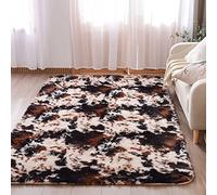 Meeting Story Cow Print Rug Faux Cowhide Rugs Cute Animal Print Carpet Fluffy Shaggy Tie Dye Fuzzy Area Rugs for Living Room Nursery Kids Floor Mat Thick Plush Non-Skid (Coffee-Black, 5 * 7 Feet)