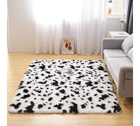 Meeting Story Cow Print Rug Faux Cowhide Rugs Cute Animal Print Carpet Fluffy Shaggy Tie Dye Fuzzy Area Rugs for Living Room Nursery Kids Floor Mat Thick Plush Non-Skid (White-Black, 4'x6')