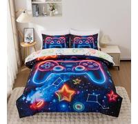Meeting Story Gaming Bedding Set Twin, 3D Game Controller Design Twin Comforter, Space Comforter Set for Boys(Bluepurple)