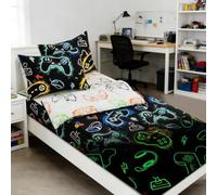 Meeting Story Glow in the Dark Zipper Bedding Twin Zip Up Game Bedding Sets for Boys and Kids,3 Pcs Comforter Bed in a Bag with Fitted Sheet and 2 Pcs Pillowcases(Blackgreen,Twin)