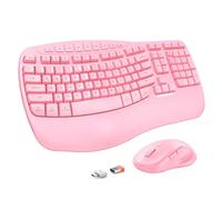 MEETION Ergonomic Keyboard and Mouse Wireless, Wave Keys Natural Typing, 2.4G Wireless Keyboard with Wrist Rest, 4 Adjustable DPIs Mouse, Computer/Laptop/Windows/Mac, Pink