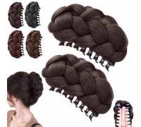 Meetitsneeds Claw Clip Messy Bun Hair Piece, Curly Wavy Hair Tousled Updo Extensions Scrunchie Hairpiece for Women, DIY Short Ponytail Styles (Brownish Black-A)