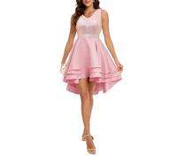 Meetjen Formal Prom Dress Short Sequin Homecoming Teen High Low Satin Sparkly Glitter Fancy Cocktail Dresses Pink M