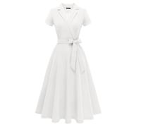 Meetjen Formal Wedding Guest Dress for Women 2025 A-Line Midi Mother of The Bride Summer Tea Party Dresses,White,M