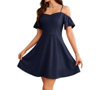 Meetjen Homecoming Dresses for Teens Prom Fancy Fall Wedding Guest Off The Shoulder Mini Cocktail Dress Navy S