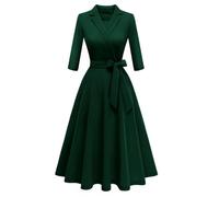 Meetjen Modest Church Dress Classy V-Neck Cocktail Dresses for Wedding Guest Swing Vestidos Elegantes De Mujer,DarkGreen,S