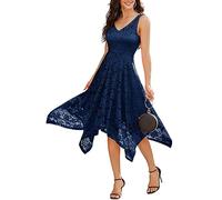 Meetjen Mother of The Bride Dress Special Occasion Lace Asymmetrical Cocktail Formal Summer Swing Dresses Navy 2XL