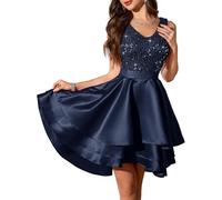 Meetjen Sequin Dress for Women Satin Homecoming Prom Dresses High Low Fancy Sparkly Cocktail Wedding 2024 Navy S