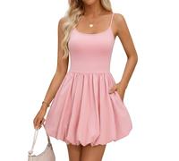 Meetjen Short Dresses for Women Casual Adjustable Straps Flattering Fancy Bubble Party Club Teens Mini Dresses Summer Vacation Blush M
