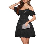 Meetjen Tulle Cocktail Party Dress Sparkly Prom Sweetheart Fairy Homecoming Dresses Evening Party Black XL