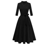 Meetjen Women's Cocktail Dresses 2026 Modest Tea Party Graduation Elegant Funeral Long Sleeve Business Dress,Black,2XL
