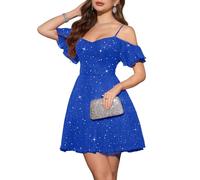 Meetjen Women's Cocktail Dresses Summer Off Shoulder Short Homecoming Dress for Teens Elegant Semi Formal Fit and Flare Ball Gown Royal Blue XS