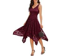 Meetjen Women's Homecoming Dresses for Women Handkerchief Hem Asymmetrical Cocktail Formal Evening Dress Burgundy L