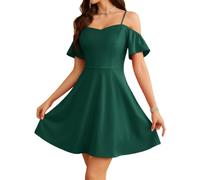 Meetjen Women's Homecoming Dresses Summer Off Shoulder Short Prom Dress for Juniors Fit and Flare Ball Gown Dark Green XS