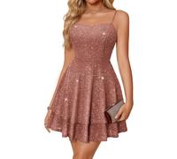 Meetjen Women's Short Cocktail Dress Teens Summer Prom Sequin Elegant Classy Fairy Sparkly Glitter Mini Homecoming Graduation Dresses Pink S