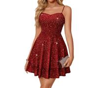 Meetjen Women's Short Cocktail Dress Teens Summer Prom Sequin Elegant Classy Fairy Sparkly Glitter Mini Homecoming Graduation Dresses Burgundy S