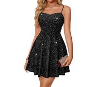 Meetjen Women's Short Cocktail Dress Teens Summer Prom Sequin Elegant Classy Fairy Sparkly Glitter Mini Homecoming Graduation Dresses Black S