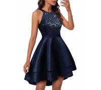 Meetjen Womens Short Homecoming Dress Formal Sequin Prom Dresses for Teens | Halter Sparkly Cocktail Dress, 3 Layers, Elegant Party, High Waist Satin, Fall Wedding Guest Dresses, Short Bridesmaid