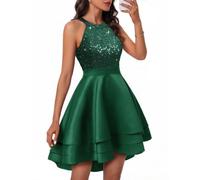 Meetjen Womens Short Homecoming Dress Formal Sequin Prom Dresses for Teens | Halter Sparkly Cocktail Dress, 3 Layers, Elegant Party, High Waist Satin, Fall Wedding Guest Dresses, Short Bridesmaid