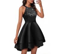 Meetjen Womens Short Homecoming Dress Formal Sequin Prom Dresses for Teens | Halter Sparkly Cocktail Dress, 3 Layers, Elegant Party, High Waist Satin, Fall Wedding Guest Dresses, Short Bridesmaid