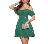 Meetjen Women's Sparkly Sweetheart Cocktail Dress 2026 Glitter Wedding Guest Spaghetti Straps Dance Modest Homecoming Dresses Green M