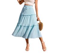 Meetjen Women's Summe Midi Long Skirts Flowy Boho High Waist Elastic Trendy Tiered Casual Ruffle Beach Skirt Blue XL