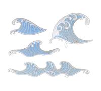 MEETOOT 4PCS DIY Embroidery Patch Sewing Craft Decoration Cute Blue and White Embroidered Waves Sea Wave Fabric Patch Sea Wave Embroidery Patch Suitable for Decorating Clothing and Handmade DIY