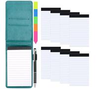 Meetory 11 Pcs Small Pocket Notebook Mini Notepad Set, Included A7 Pu Leather Notebook Pen Holder with 50 Lined Sheets, 8 Notepad Memo Book Refills with 30 Lined Paper, Metal Pen And Index Tag(Green)