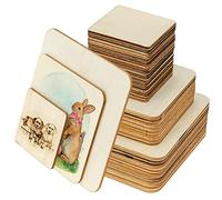 Meetory 42PCS Unfinished Blank Wood Squares, Pyrography Wood Blanks 3 Sizes Square Wooden Tags Craft Wood for DIY Coasters, Pyrography Art, Painting, Christmas Home Decoration DIY(10cm,8cm,5cm)
