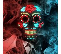 Meetory LED Halloween Mask for Adults, Light Up Day of the Dead Rose Mask with 3 Lighting Modes and Adjustable Headband, Halloween Face Maskes for Men Women