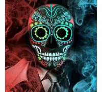 Meetory LED Halloween Mask for Adults, Light Up Mask Costume Day of the Dead Mask with 3 Lighting Modes and Adjustable Headband, Halloween Face Mask for Men Women