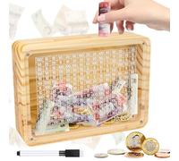 Meetory Wooden Money Box, 10000 Money Saving Box Clear Countdown Money Saving Box Money Bank Money Saving Challenge Money Box With Numbers and Money Targets for Adults Kids Boys Girls