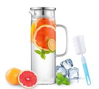 MEETOZ 1.5L Water Carafe Jug with Lid,Water Kettles for Hot and Cold Beverages,Borosilicate Glass Water Jug,with Cleaning Brush for Tea Cafe Lemonade Milk Juice and More