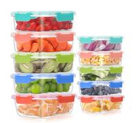 MEETOZ 10 Pack Glass Meal Prep Containers, Airtight Glass Food Containers, Stackable Food Storage Containers Set with Lids,BPA-Free, for Microwave, Oven, Freezer and Dishwasher (Colorful)