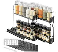 MEETOZ 2 Pack Pull Out Spice Rack, Sliding Spice Rack for Cupboard | Vertical Pull Out Cabinet Organiser Rack, Space Saving Metal Spice Rack,for Inside Cupboard, Kitchen Countertop,26L×13W×26Hcm