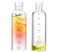 MEETOZ 2 Pcs 16oz/500ml Glass Drinking Bottles with Time Marker, Clear Borosilicate Glass, Suitable for Office, Gym, Outdoors, Drinks, Smoothies, Coffee, Tea