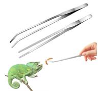 MEETOZ 2 Pcs Feeding Tongs, Extra Long Stainless Steel Reptile Feeding Tongs Aquarium Tweezers Straight and Curved Long Tweezer Terrarium Tool Feeder Tool for Tank 27cm Silver
