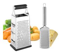 MEETOZ 2 Pcs Handheld Cheese Grater Set & Cheese Box Grater, Stainless Steel Vegetable Slicer Food Shredder 4-Sided Convenience Gadgets with Lemon Zester Grater with Handle, Kitchen Gadgets and Tools