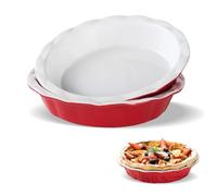 MEETOZ 2 Pcs Pie Dish Ceramic, 9 Inch /23cm Pie Pans for Baking, Crinkle Rim Pie Dish for The Oven, Pie, Tart & Quiche Pans for Cooking, Baking, and Fruit Pies (Red)