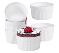 MEETOZ 3.5 oz White Porcelain Ramekins, Small Souffle Dishes for Creme Brulee, Ice Cream, Dipping and Sauces Cup, Ceramic White Mini Baking Bowls Set of 6 (White)