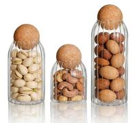 MEETOZ 3 Pack Glass Jar with Wood Lid Ball,Clear Stripe Candy Jar Mason Jars Food Storage Canister for Storage Container Jars for Coffee, Tea, Spice, Sugar, Salt, Set(450ml/700ml/1000ml)