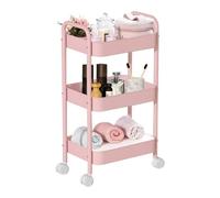 MEETOZ 3-Tier Rolling Utility Cart with Caster Wheels, Easy Assembly for Kitchen, Bathroom (Pink)